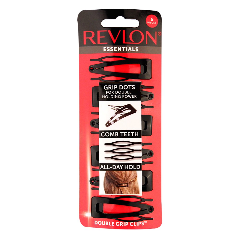 Rubberized Double Grip Black Hair Clips, 6 count