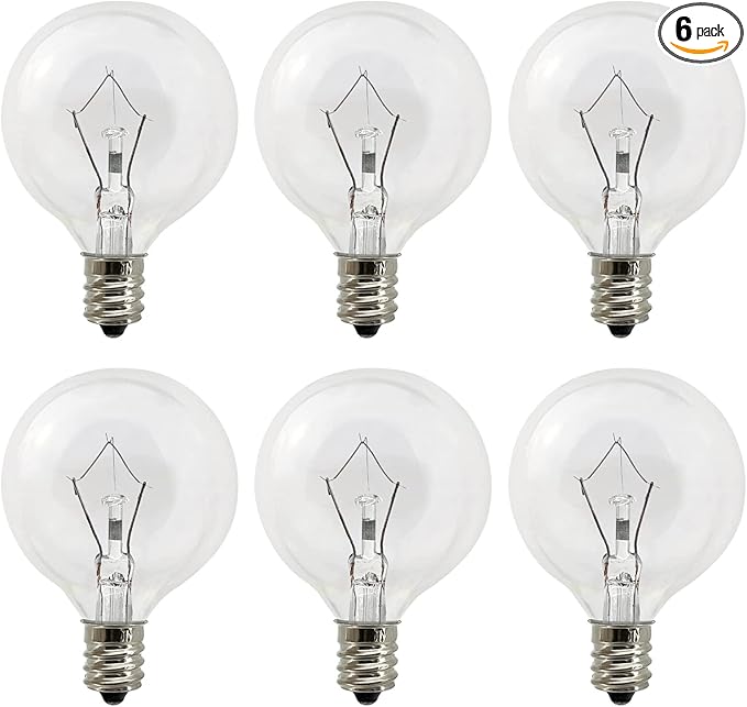 Wax Warmer Bulbs 6 Pack, G50 25 Watt Light Bulbs for Full Size Scentsy Warmers