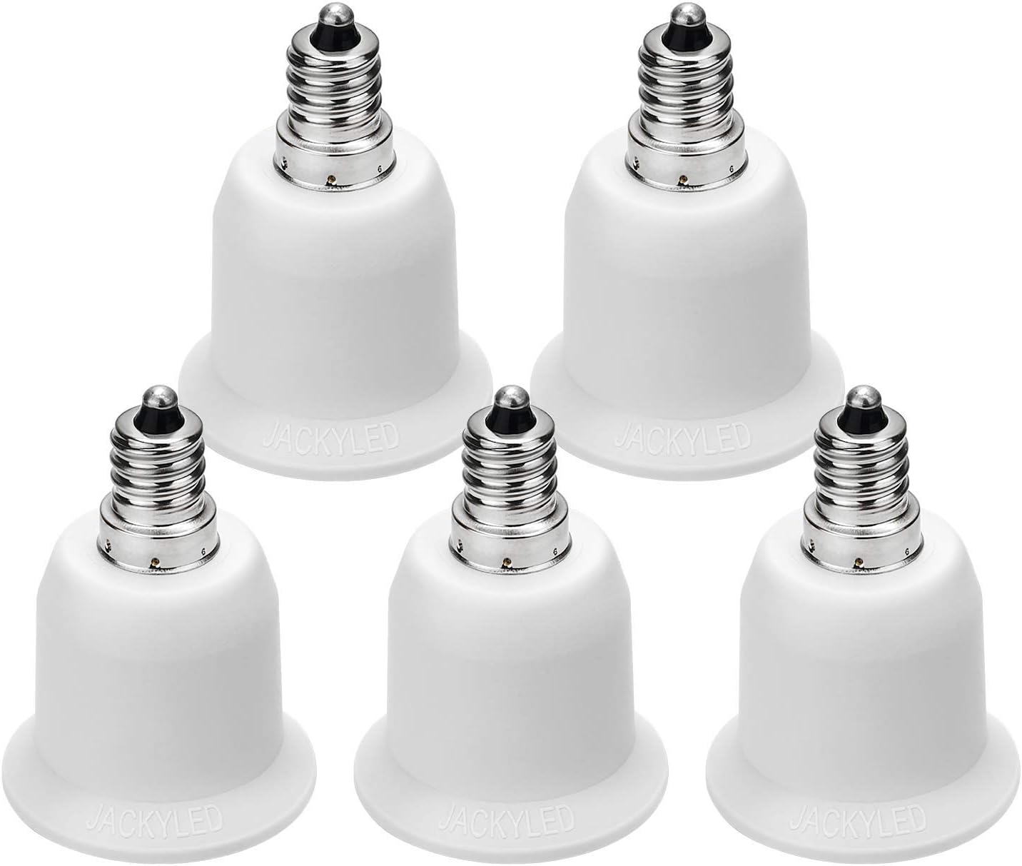 JACKYLED 5-Pack E12 to E26 Adapter, Chandelier Light Socket, Candelabra E12 to Medium Socket E26/E27 Converter Bulb Base Adapter Converter for Ceiling Fans Light, Pendant Light, Chandelier