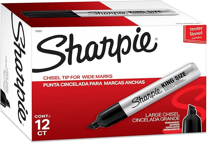 Sharpie King Size Permanent Markers, Chisel Tip, 12ct