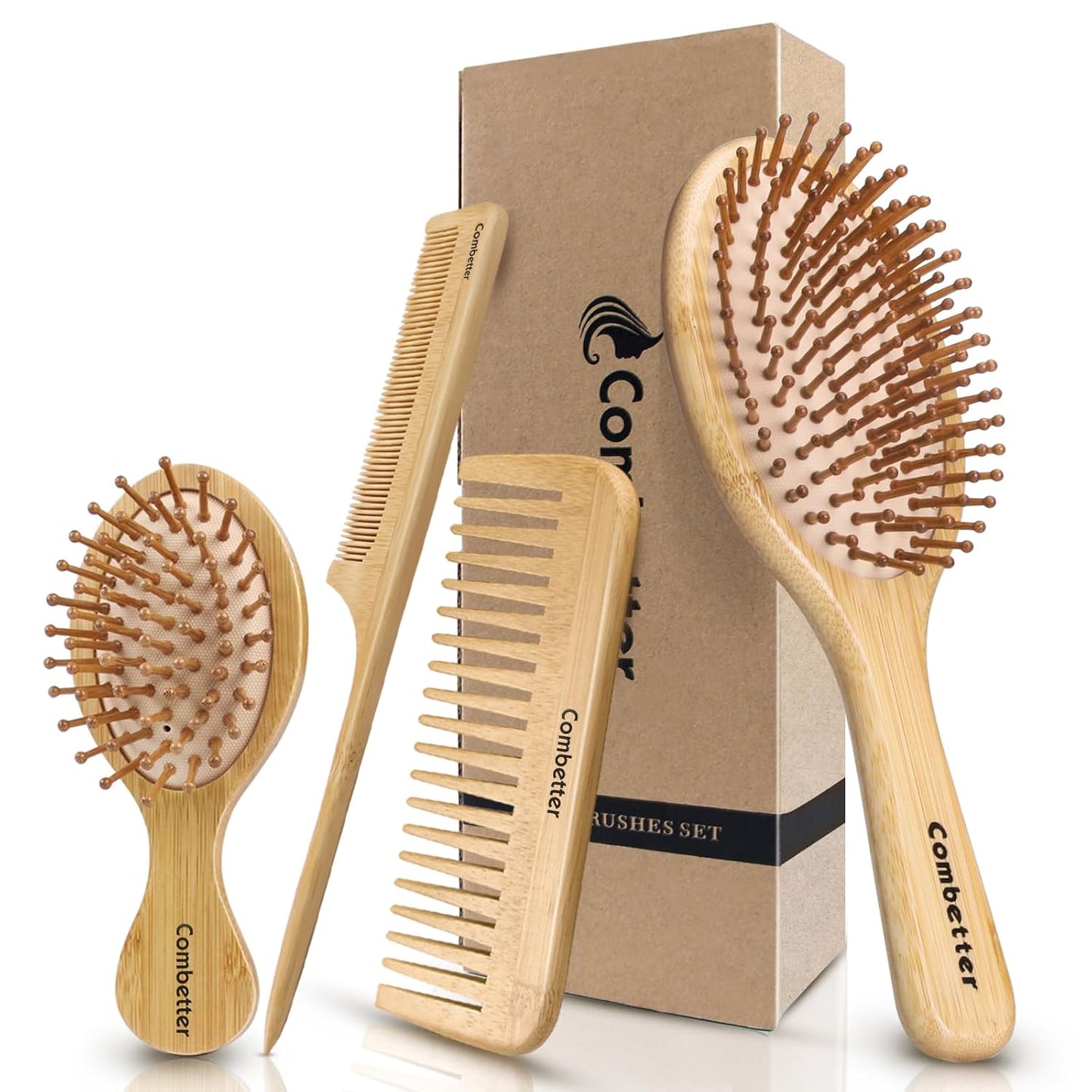 Bamboo Paddle Hairbrush with Bristles for Scalp Massage - Eco-Friendly Design