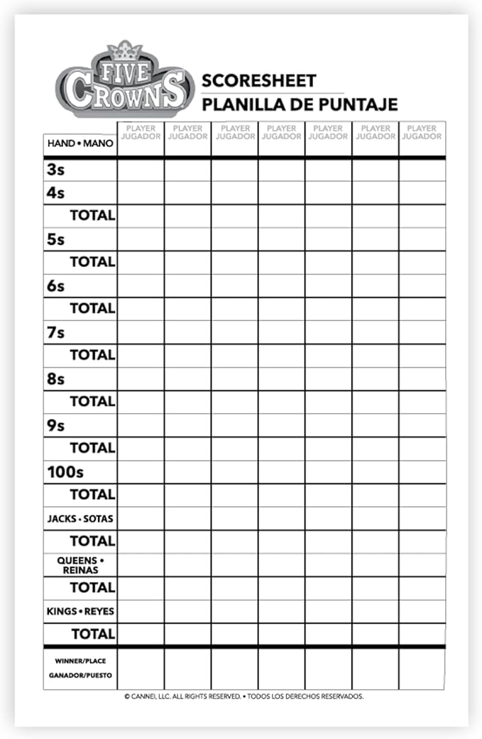 Five Crowns Scorepad – 130 Page Replacement Score Sheet, Card Game Score Card