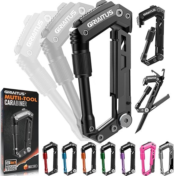 8-in-1 Carabiner Multitool with Knife (Black)