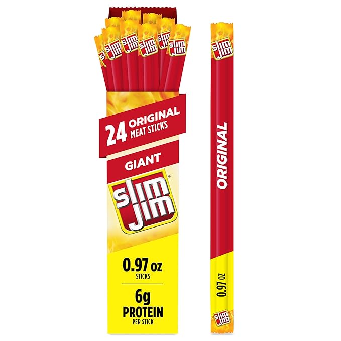 Slim Jim Giant Original Flavor Smoked Meat Sticks 24 Count 6g Protein Snack