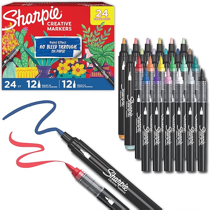 Sharpie Creative Acrylic Markers, Bullet & Brush Tips, 24ct