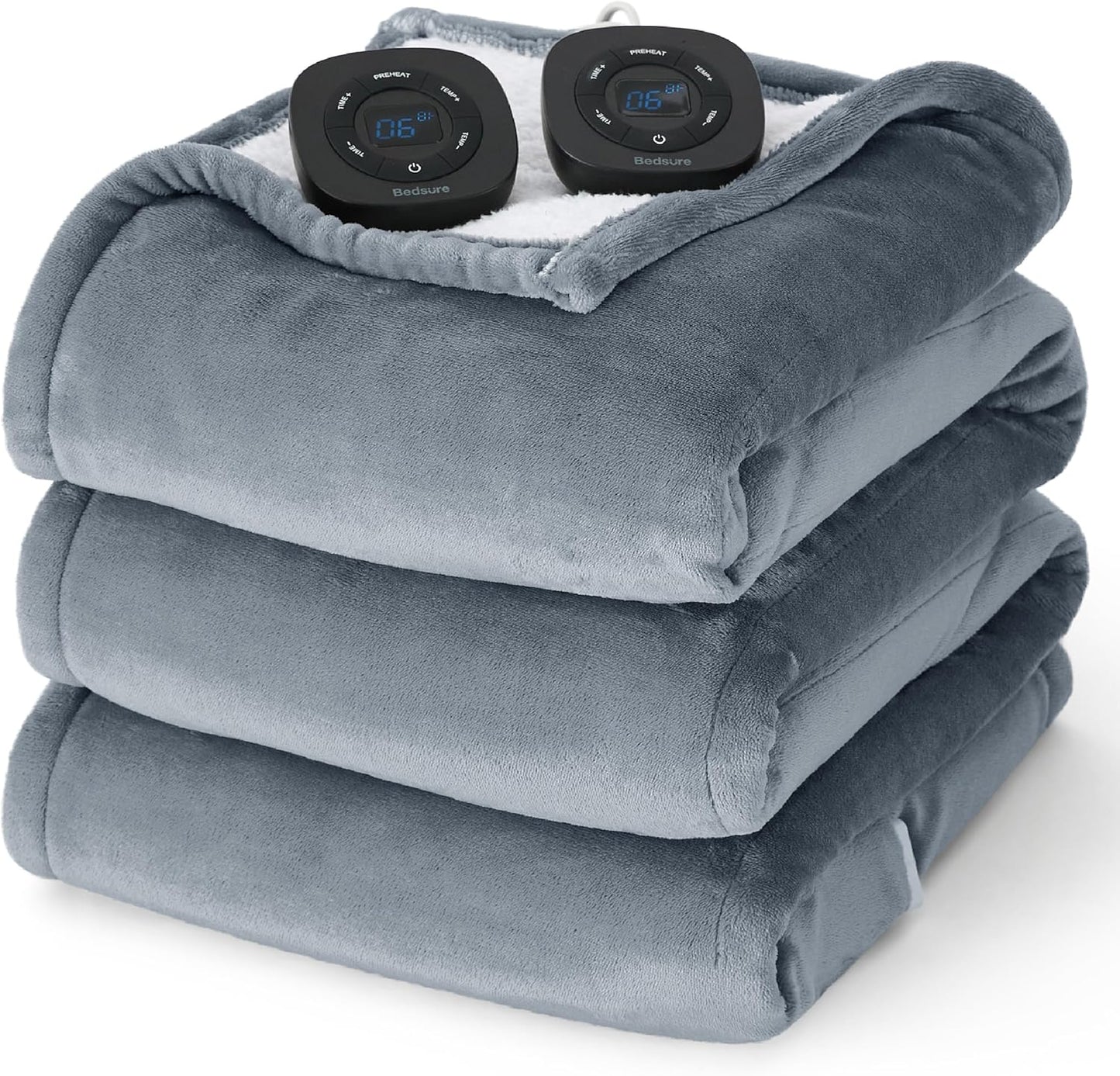 84" x 90" Heated Blanket Queen Size Dual Controllers Electric with Timer Blue
