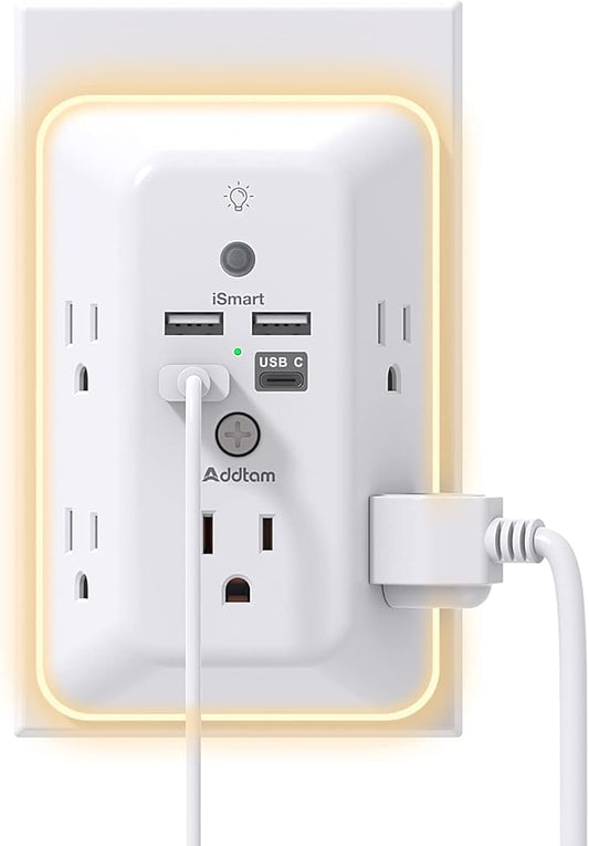 Addtam Surge Protector with Night Light, 5-Outlets & 4 USB Ports