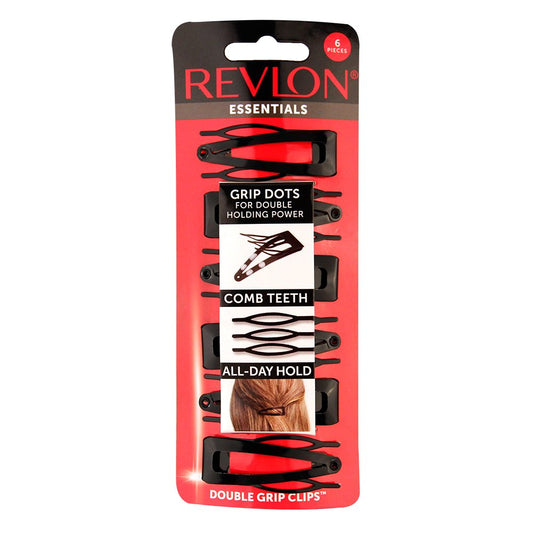 Rubberized Double Grip Black Hair Clips, 6 count
