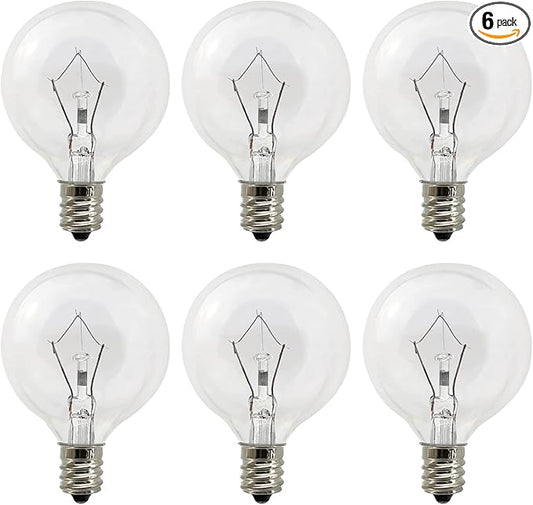 Wax Warmer Bulbs 6 Pack, G50 25 Watt Light Bulbs for Full Size Scentsy Warmers