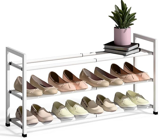 Bumusty 3-Tier Expandable Shoe Rack for Closet, 18“-33” Adjustable Shoe Rack