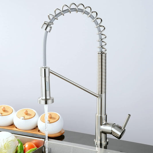 Commercial Kitchen Sink Faucet Pull Out Sprayer Mixer Tap Brushed Nickel&Cover