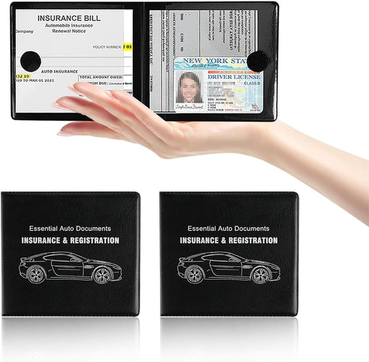 2 Pack Car Registration & Insurance Holders Premium Document Organizers Wallet