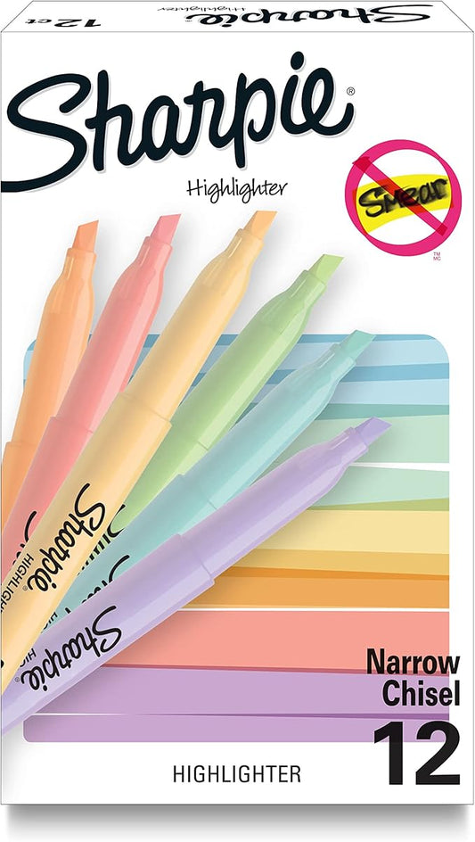 Sharpie Pocket Highlighters, Pastel Colors, Chisel Tip, 12ct