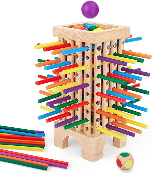 Montessori Game Wooden Board Game, 42 Colorful Wooden Sticks Dice Game Math Toys