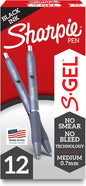 Sharpie S-Gel Pens, Blue Barrel, Black Ink, Medium Point, 12ct