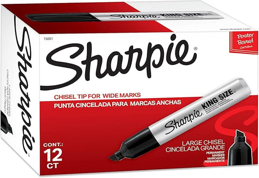 Sharpie King Size Permanent Markers, Chisel Tip, 12ct