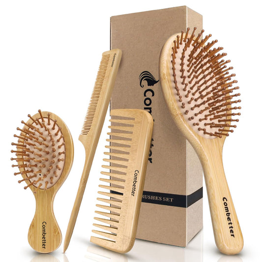 Bamboo Paddle Hairbrush with Bristles for Scalp Massage - Eco-Friendly Design