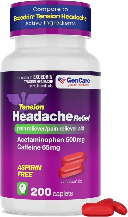 Tension Headache Relief Pain Reliever w Acetaminophen & Caffeine 200 Caplets