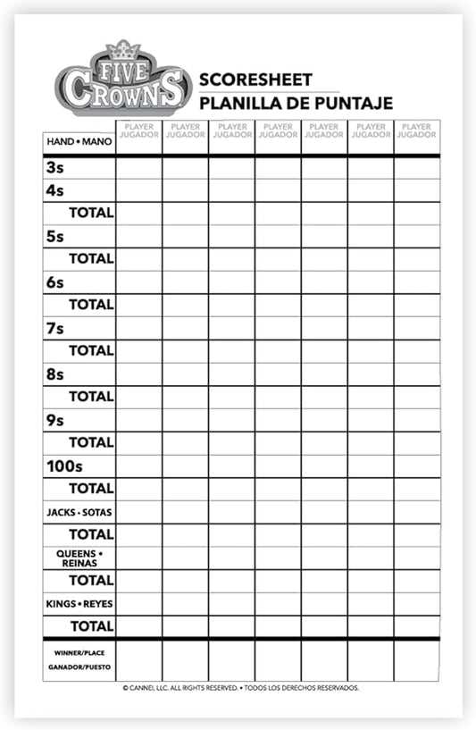 Five Crowns Scorepad – 130 Page Replacement Score Sheet, Card Game Score Card