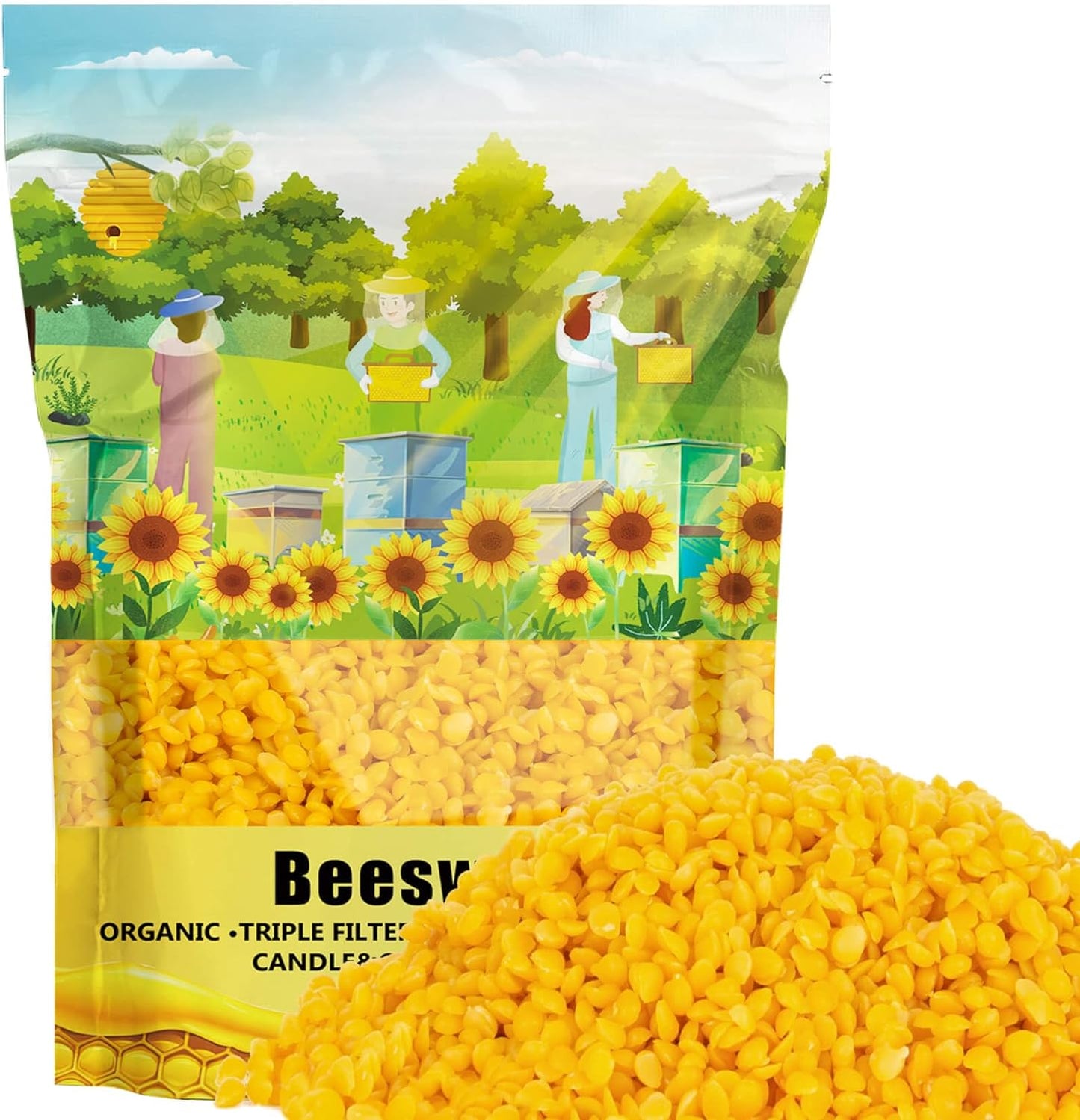 Yellow Organic Natural Beeswax Pellets CARGEN 453g 100% Beeswax Pastilles (1lb)