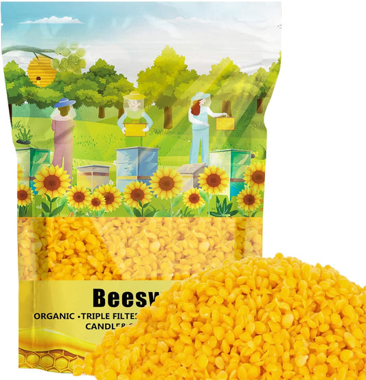 Yellow Organic Natural Beeswax Pellets CARGEN 453g 100% Beeswax Pastilles (1lb)