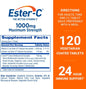 Ester-C Vitamin C 1000 mg Coated Tablets, Immune System Booster Supplement 120ct