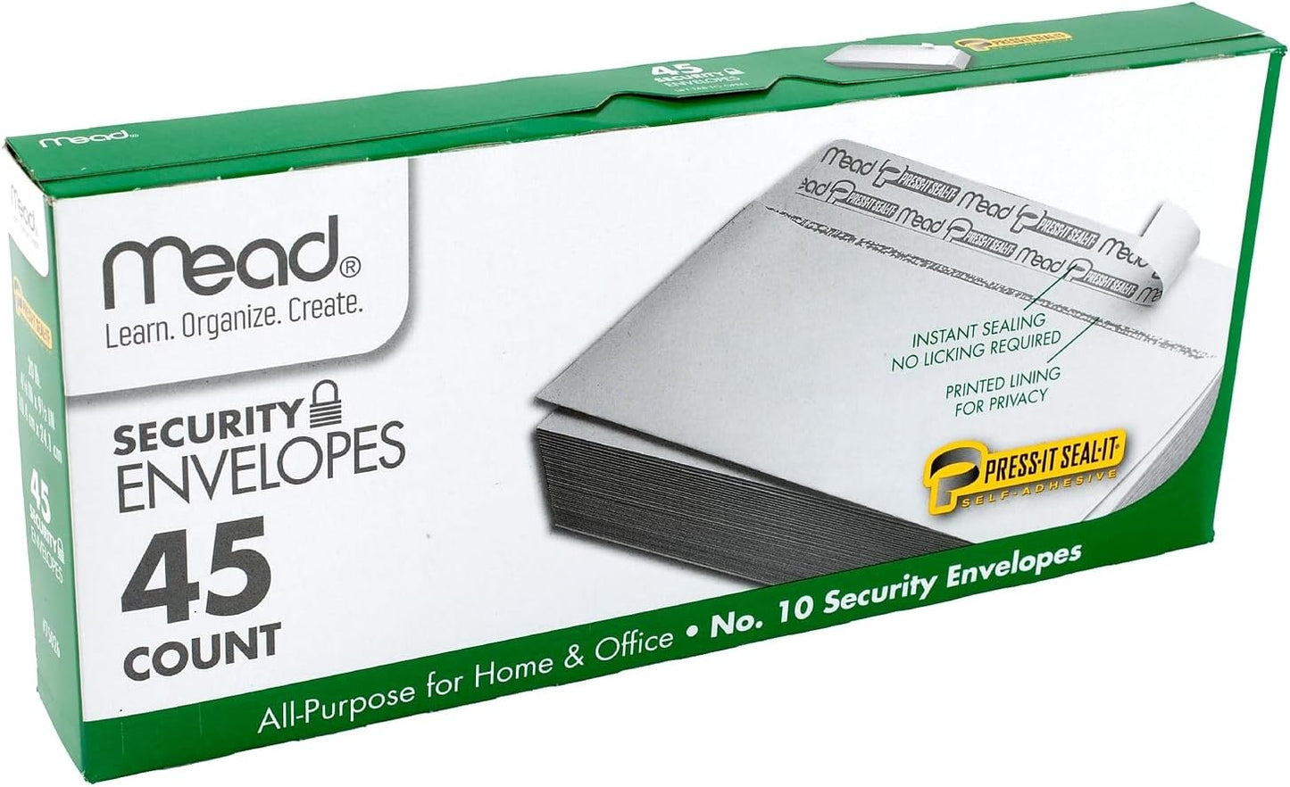 Mead No.10 Envelopes, Security, Press-it Seal-it, 4-1/8" X 9-1/2", White, 45 Per