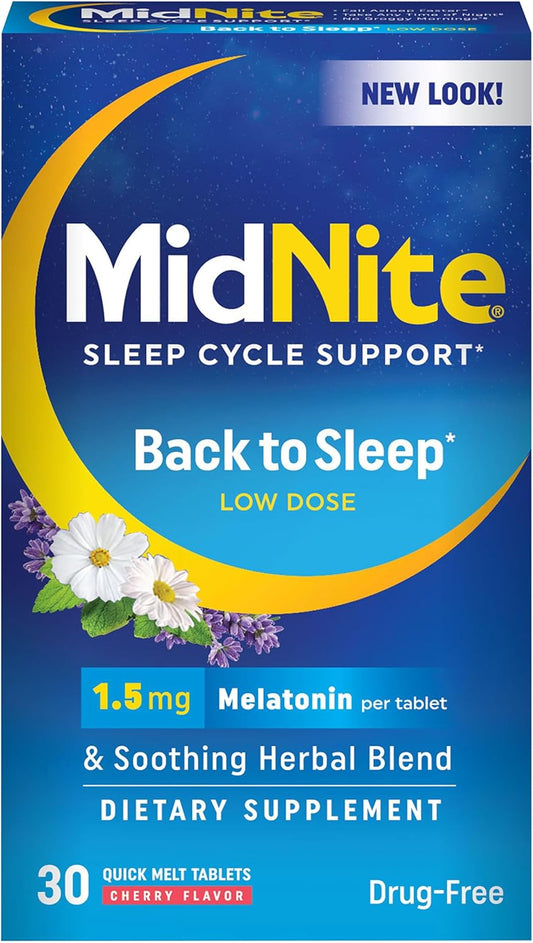 Midnite Drug-Free Sleep Aid Supplement, 1.5Mg Melatonin + Herbs, 30 Chewable Tab