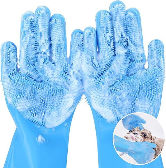 Pecute Heat-Resistant Pet Grooming Gloves – Silicone Five-Finger Design for Bathing & Massaging Dogs and Cats, Blue