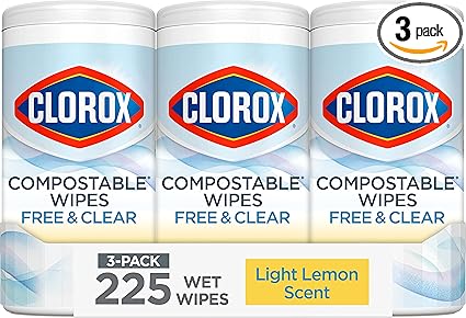 Clorox Free & Clear Wipes, Lemon, 75ct, 3-Pack