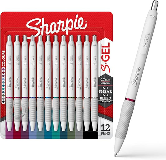 Sharpie S-Gel Pens, Pearl White Barrel, Medium Point, 12ct