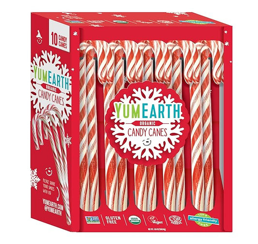 YumEarth Organic Peppermint Candy Canes 10 Count Allergen Free Holiday Treat