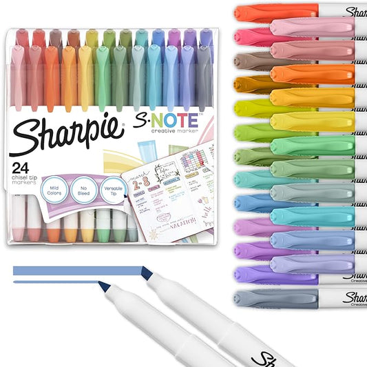 Sharpie S-Note Pastel Highlighters, Chisel Tip, 24ct