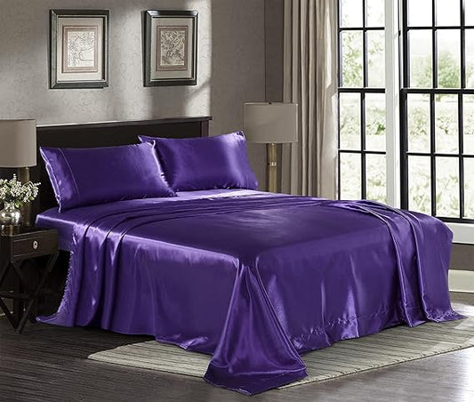 Satin Sheets California King [4-Piece, Purple] Luxury Silky Bed Sheets - Extra