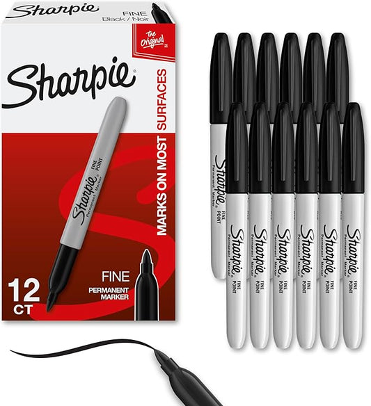 Sharpie Fine Tip Permanent Markers, Black, 12ct