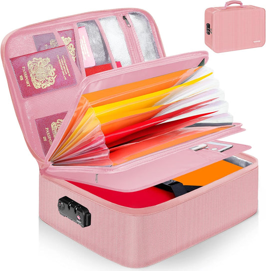 Important Document Organizer, Fireproof Document Safe/w Reflective Strip & Lock,